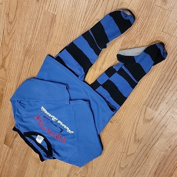 Lands' End 2 piece Fleece Footed Striped Pajamas - Picture 1 of 7
